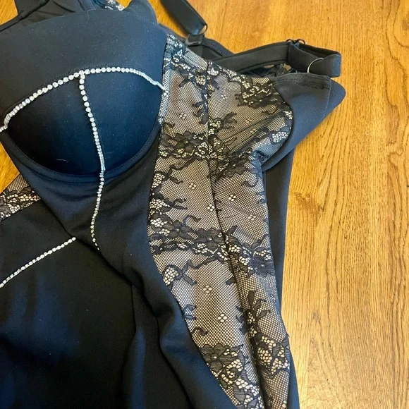 TA3 Lushy Rhinestone and Lace Mini Dress, Size L - Picture 6 of 7